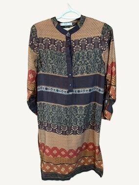 Mango Boho Printed Tunic Dress Long Sleeve Flowy XS